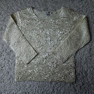 Y2K Crinkle‎ Shirt Vintage Cream and Gold Blouse Pleat Pleat By Rafael XL Top